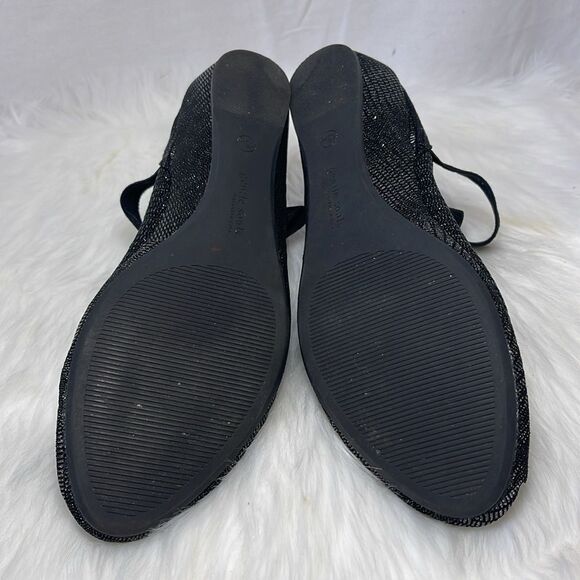 Gentle Souls Lisa Black Sparkly Elastic Ankle Strap Wedge Shoes Sz 10 - Picture 5 of 6